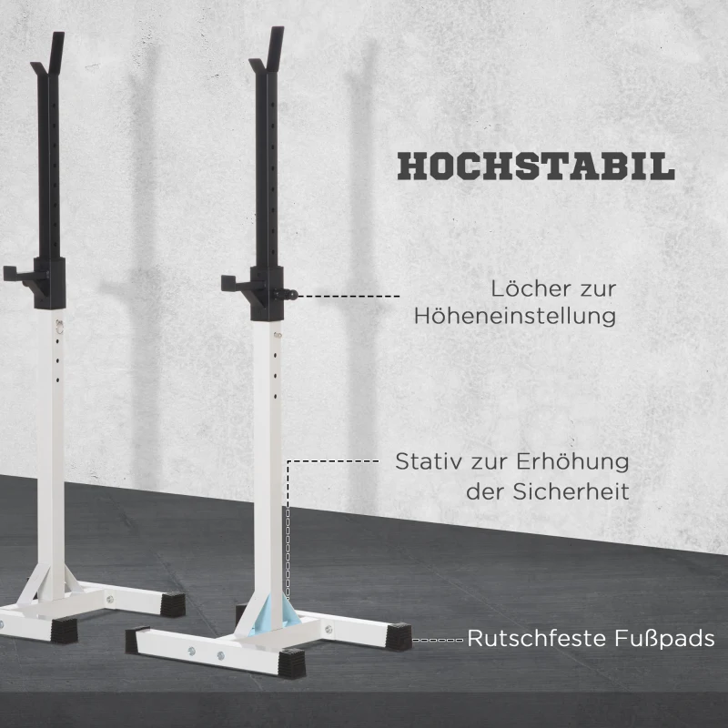HOMCOM Halterstandaard, Set van 2, tot 150 kg, Hoogteverstelbaar, Staal, Wit+Zwart, 52 x 48 x 160 cm