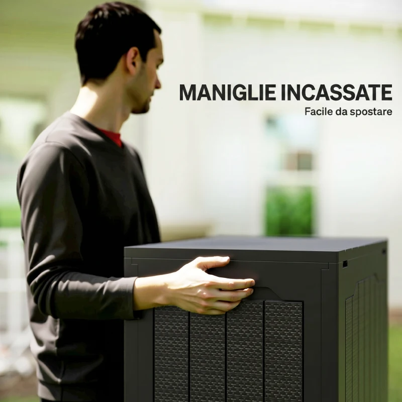 Outsunny Baule da Giardino con Maniglie, Contenitore Porta Attrezzi Impermeabile, 56x41x50 cm, Nero