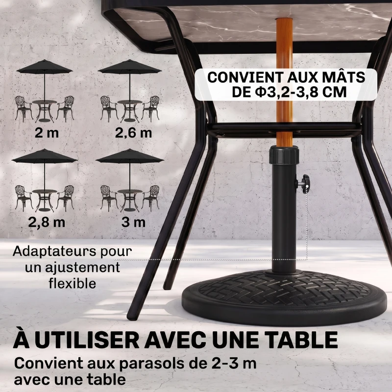 Outsunny Pied de parasol rond base de parasol de jardin socle pour parasol en béton Ø 46 cm noir