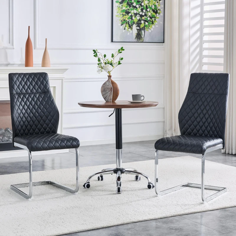 Chaise de salle à manger matelassée motif losange, dossier haut ergonomique, lot de 2, 43x63x100 cm, Noir+Argenté