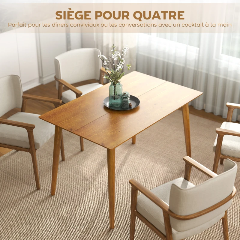 HOMCOM Table de salle à manger design grand plateau 4-6 personnes en bois dim. 120L x 75l x 76H cm