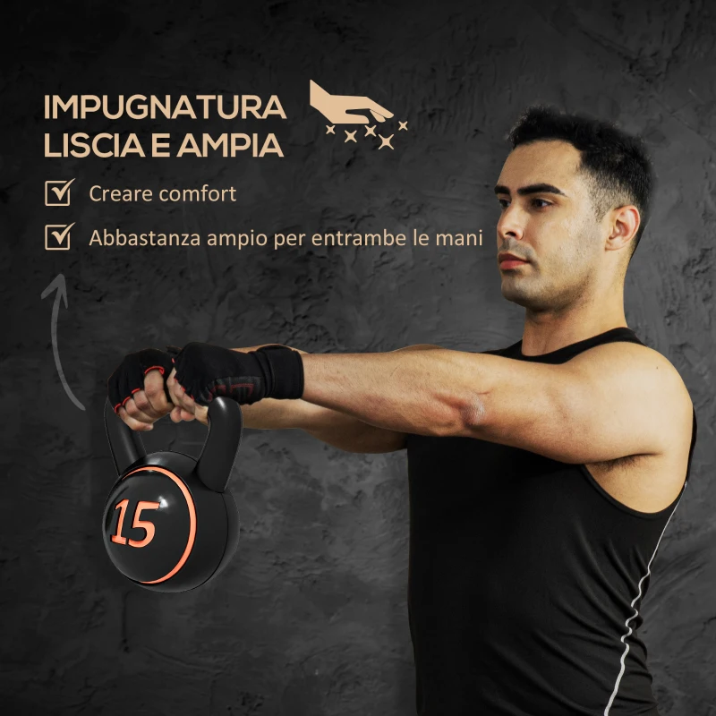SPORTNOW Set 3 Kettlebell da 2.2 kg, 4.5 kg e 6.8 kg con Base Piatta e Portapesi, in Plastica e Sabbia, Nero