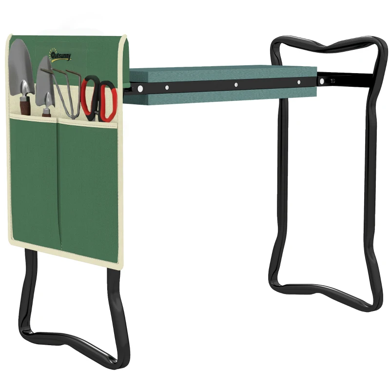 Outsunny kniebank tuinkruk 2-in-1 knielhulp inklapbaar gereedschapstas van EVA-schuimrubber(m-11)