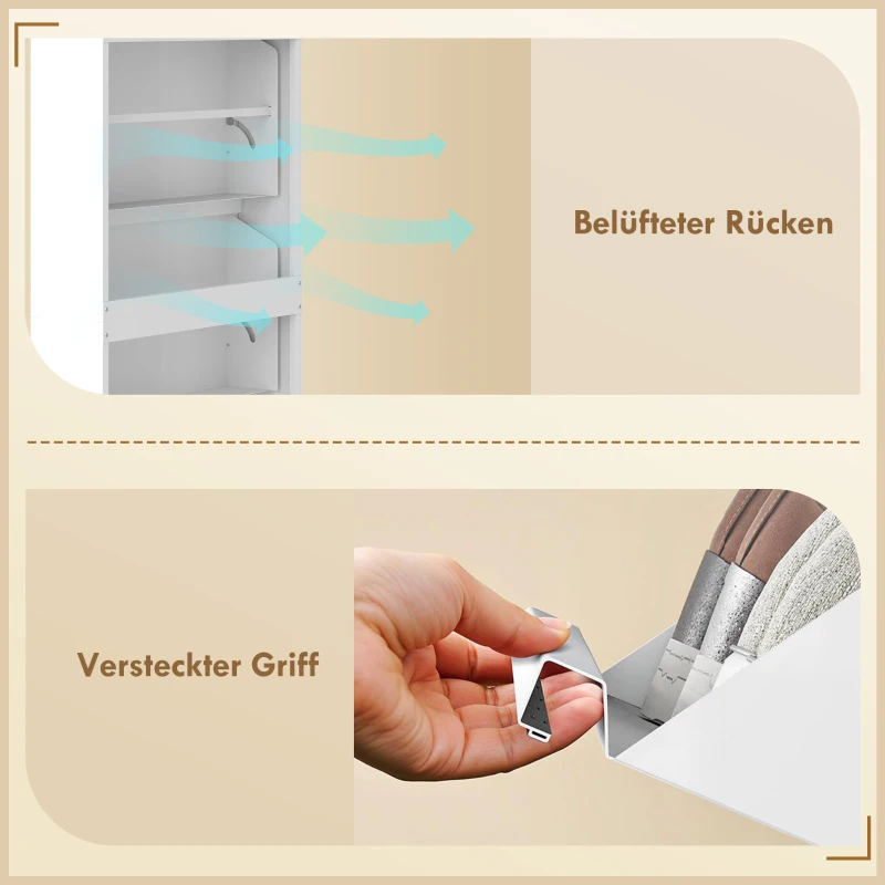HOMCOM Metalen schoenenkast met 3 klapladen, slank ontwerp, wandmontage, voor 6 paar schoenen, wit
