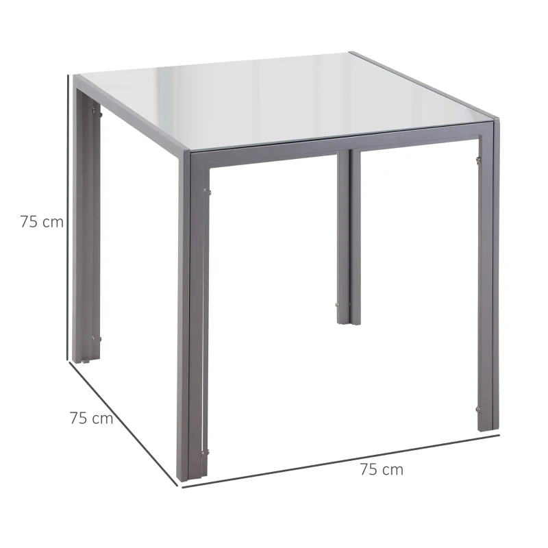 HOMCOM Table à manger pour 4 personnes, table de cuisine avec plateau en verre trempé et pieds en métal, 75 x 75 x 75 cm, gris