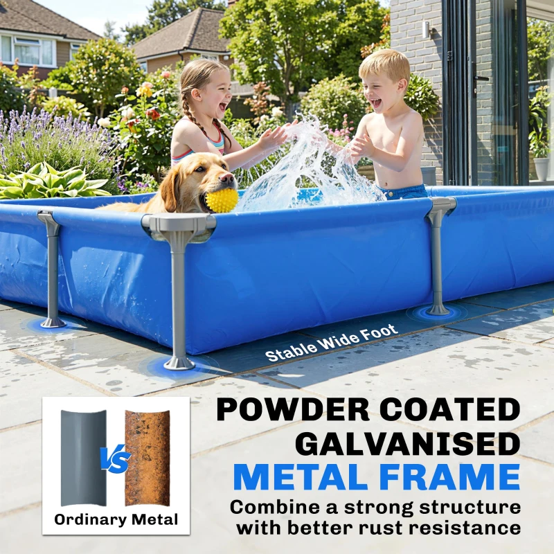 Outsunny Metal Frame Swimming Pool, Rectangular Above Ground Frame Pool with Repair Patch, 229 x 160 x 43 cm, Blue
