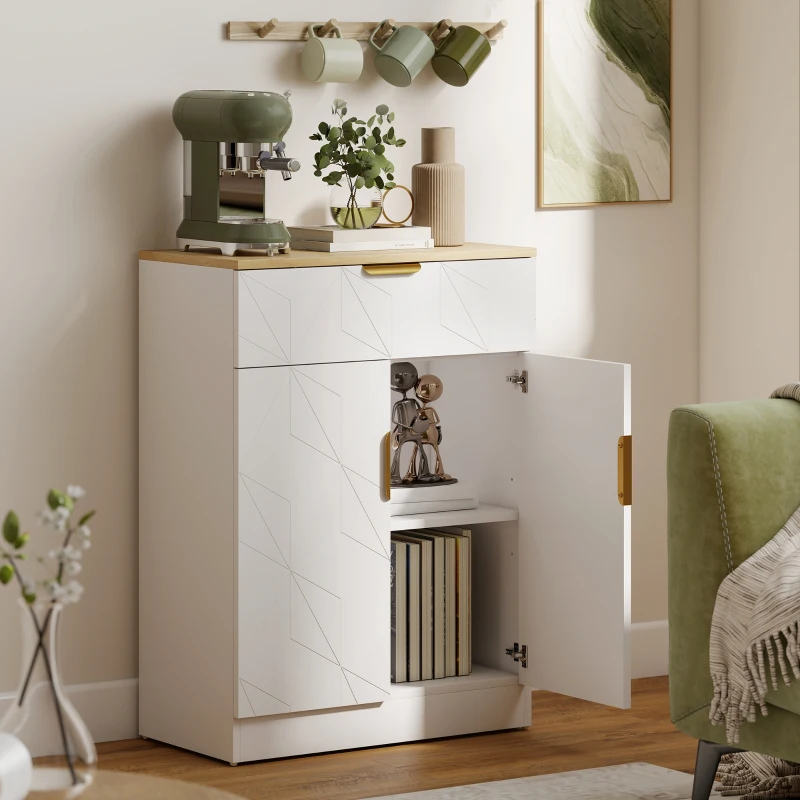 HOMCOM Sideboard Storage Cabinet, Modern Storage Cupboard with Drawer and Adjustable Shelf for Living Room, Kitchen, Dining Room, Entryway, White