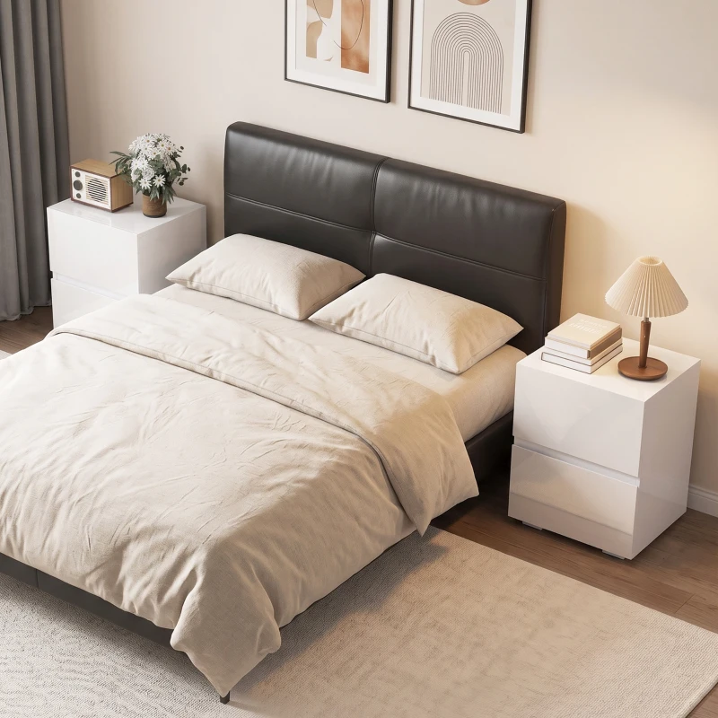 HOMCOM Set de 2 Noptiere cu 2 Sertare, Alb