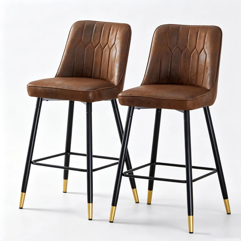 Lot de 2 tabourets de bar hauteur, design moderne et confortable, dossier incurvé et repose-pieds, 42x45x100 cm, Marron+Noir