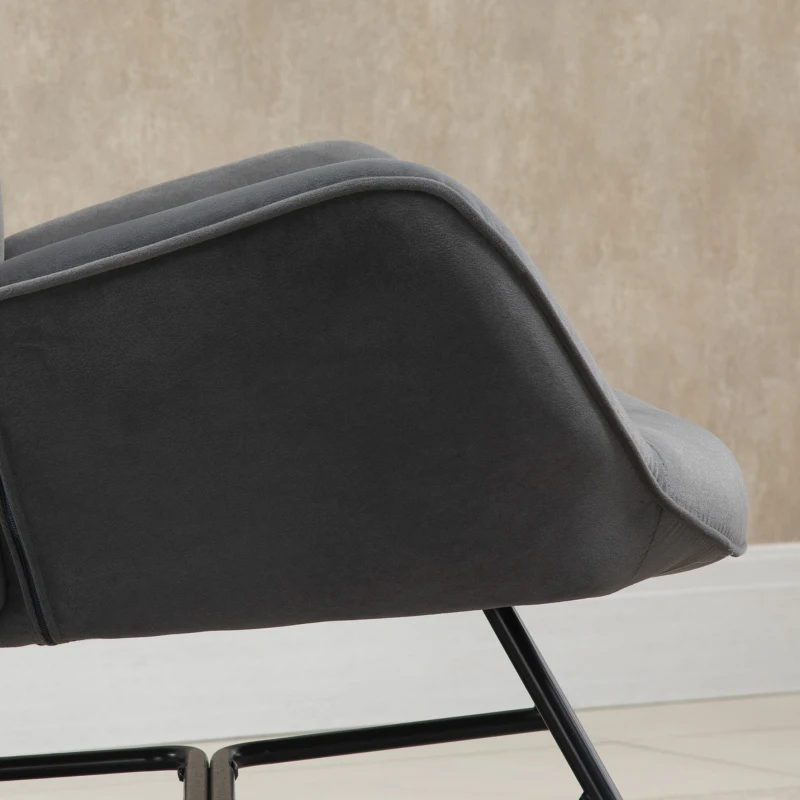 HOMCOM Fauteuil à Bascule Oreilles Rocking Chair Grand Confort accoudoirs Assise Dossier garnissage Mousse Haute densité Gris