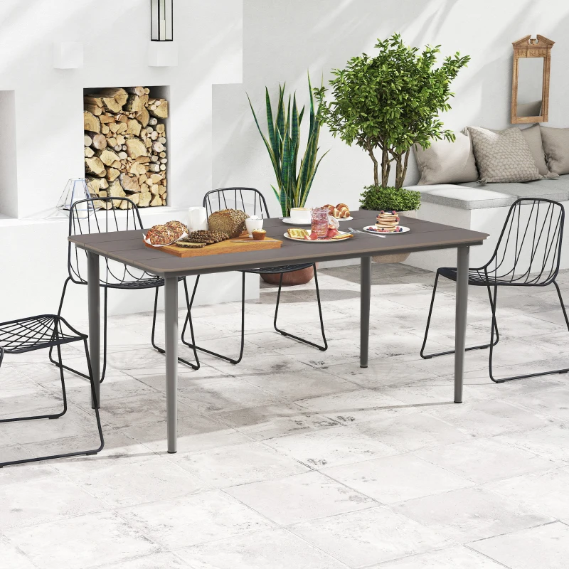 Outsunny Garden Table, Outdoor Dining Table for 6 People, 160 x 90 x 74 cm, with Rust Resistant Metal Frame, WPC Top, for Balcony, Terrace, Dark Grey