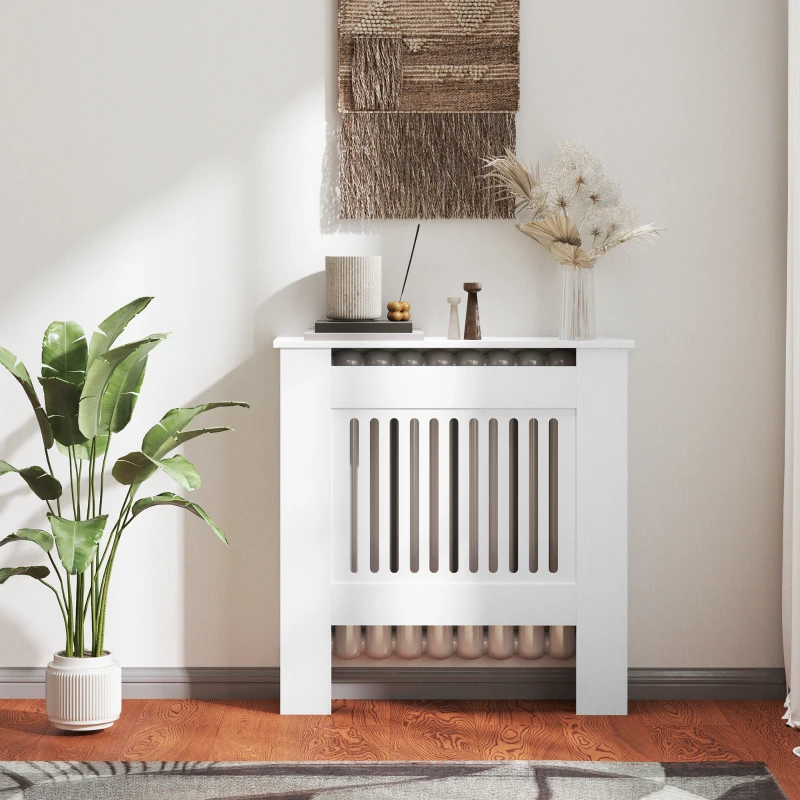 HOMCOM Radiatorombouw, Verwarmingsafdekking, 78 x 19 x 81cm, Radiator-afdekking voor Slaapkamer, Woonkamer, MDF, Wit