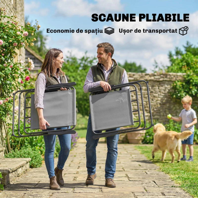 Outsunny Set de Masă de Grădină 8 Piese cu Umbrelă, Set Mobilier Grădină cu 6 Scaune Pliabile, Masă din Sticlă Temperată și Umbrelă pentru Terasă, Gri