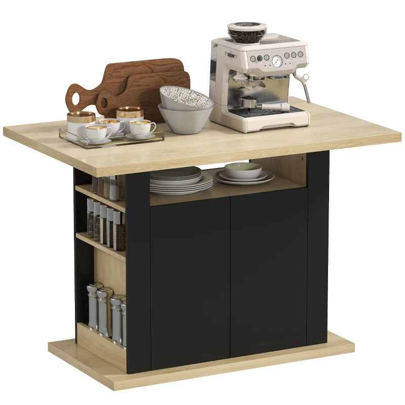 HOMCOM Table à manger ilot central cuisine avec grand plan de travail 4 personnes placard 4 portes 110 x 70 x 75,5 cm noir