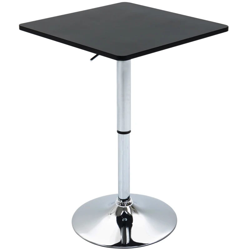 HOMCOM Table de bar table bistro chic style contemporain table carrée pivotante hauteur réglable dim. 60L x 60l x 82-103H cm métal chromé MDF noir