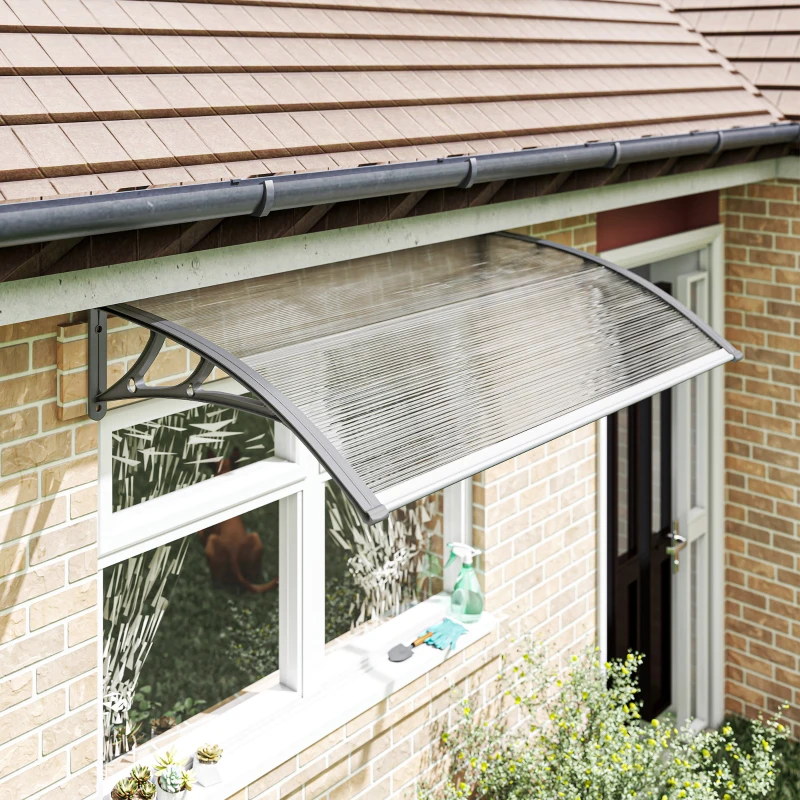 Outsunny Tettoia Moderna in Policarbonato, Alluminio e PP per Balconi, Finestre e Porte, 110x60x18 cm