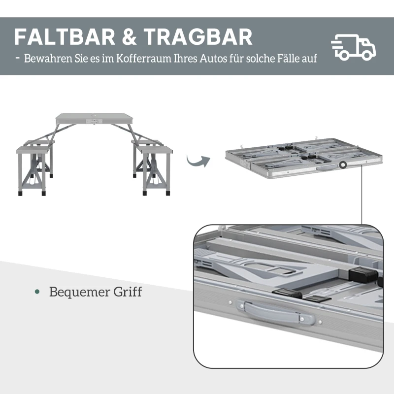 Outsunny Opvouwbare Campingtafel met 4 Stoelen, Aluminium, 85,5 x 135cm Grijs