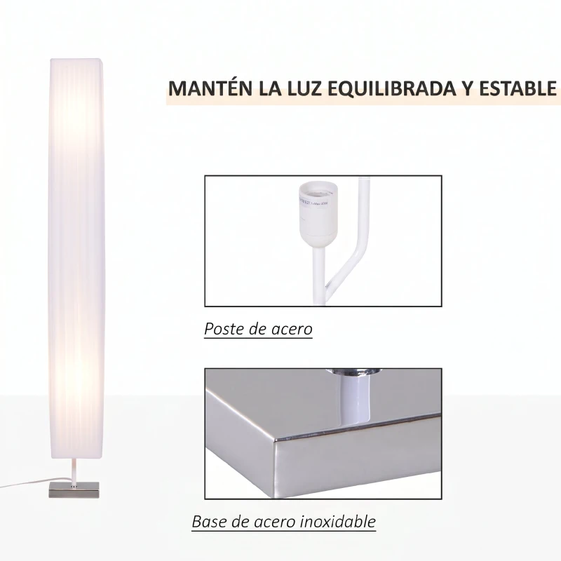 HOMCOM Lámpara de Pie con 2 Casquillos E27 Pantalla de Tela Interruptor de Pedal Base de Acero Inoxidable Blanco