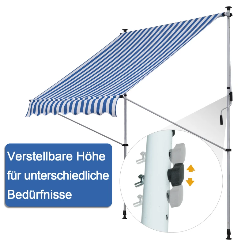 Outsunny Markies knikarm knikarmmarkies zonwering handslinger balkon aluminium 2 x 1,5 m blauw