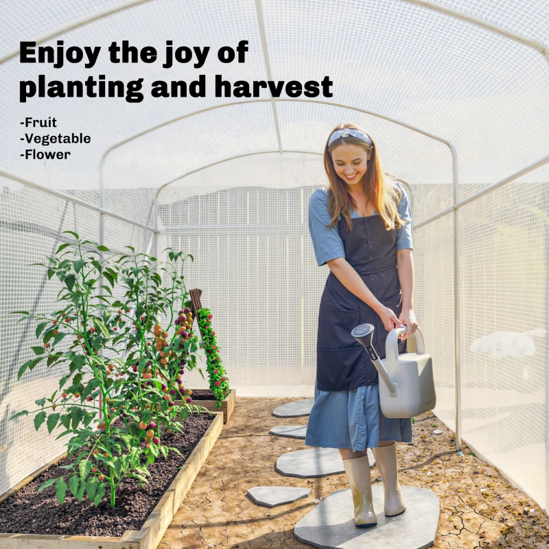 Outsunny Polytunnel Greenhouse Walk-in Grow House with UV-resistant PE Cover, Door and Galvanised Steel Frame, 3 x 2 x 2m, White