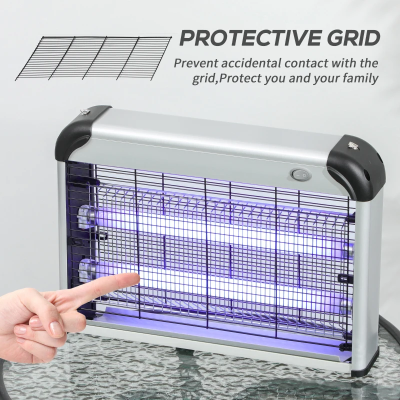 Outsunny Electric Fly Zapper, 20W Electric Fly Killer, Wall Hanging Bug Zapper Indoor & Outdoor Attracting Insect Mosquito Killer, Silver Tone