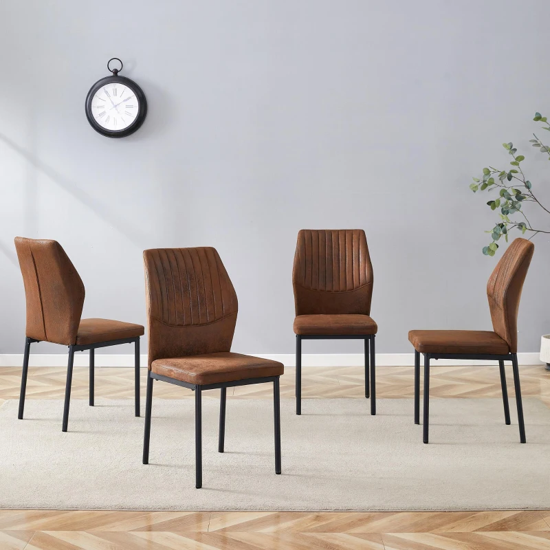 Lot de 4 chaises de salle à manger, style léger-luxe, patins antidérapants, 43x42.6x93 cm, Marron+Noir