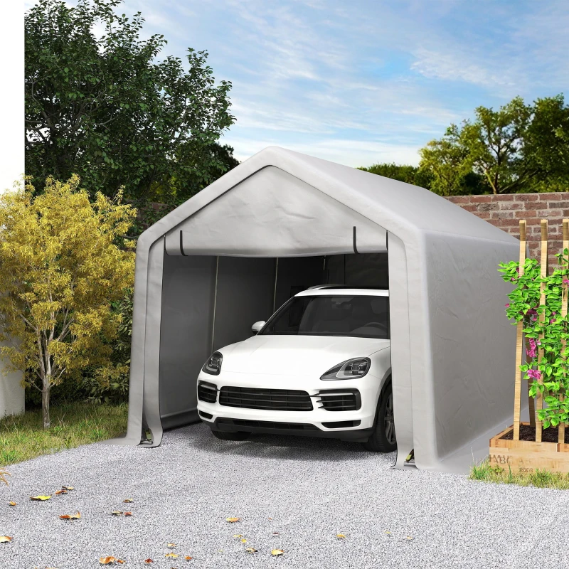 Outsunny Carport tente de garage 3 x 5,2 m, abri voiture extérieur carport pour voiture avec porte enroulable amovible gris