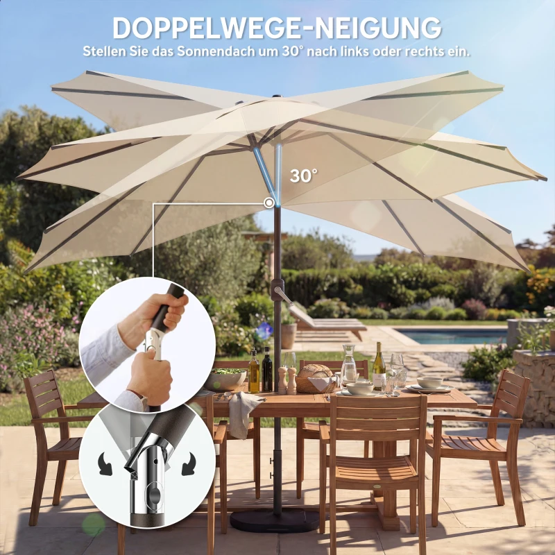 Outsunny Parasol Ø300 cm Kantelbaar Balkonparasol met Draaihendel, Kruisvoet en Zandzak, UV 30+ Inklapbaar Crèmewit