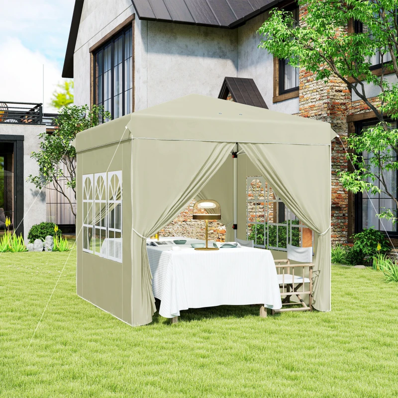 Outsunny Gazebo da Giardino Pop Up con 2 Finestre e Gambe Regolabili, in Metallo e tessuto Oxford, 248x248x270 cm, Crema