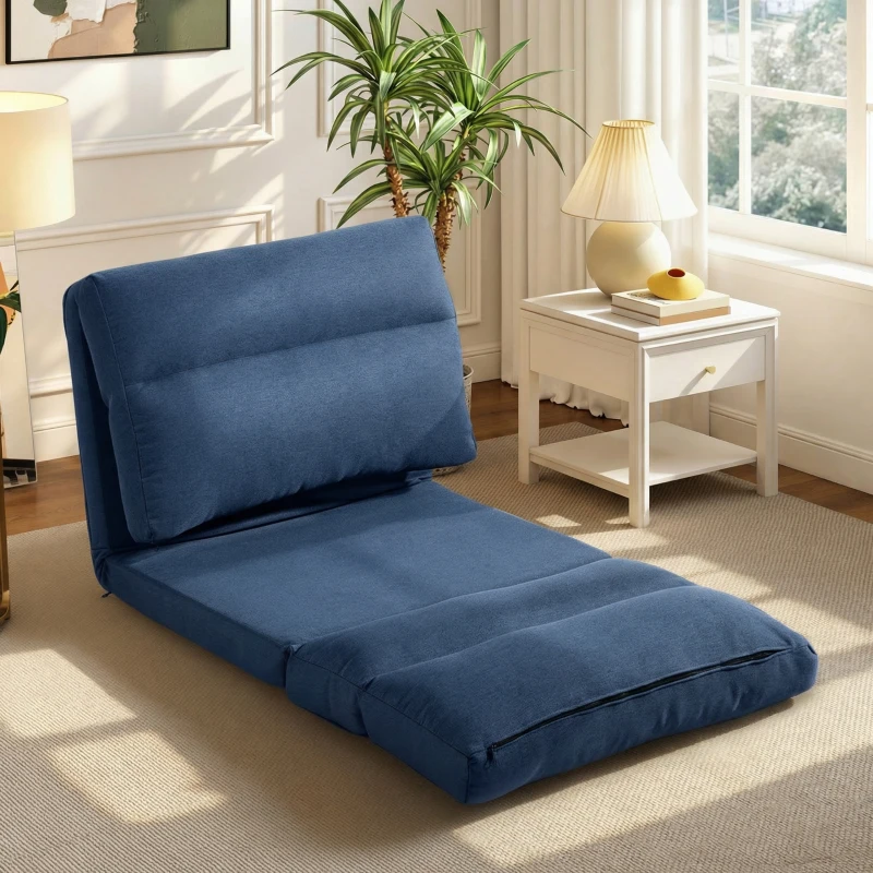 HOMCOM Fauteuil de sol canapé paresseux fauteuil convertible en lit inclinable 90° à 180° tissu - 70 x 72 x 56 cm - bleu foncé