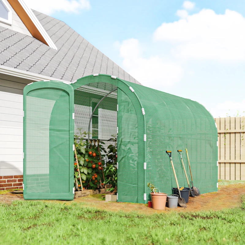 Outsunny 3 x 2 x 2m Polytunnel Greenhouse with Hinged Door, Walk-in Grow House Tent with PE Cover and Galvanised Steel Frame, Green