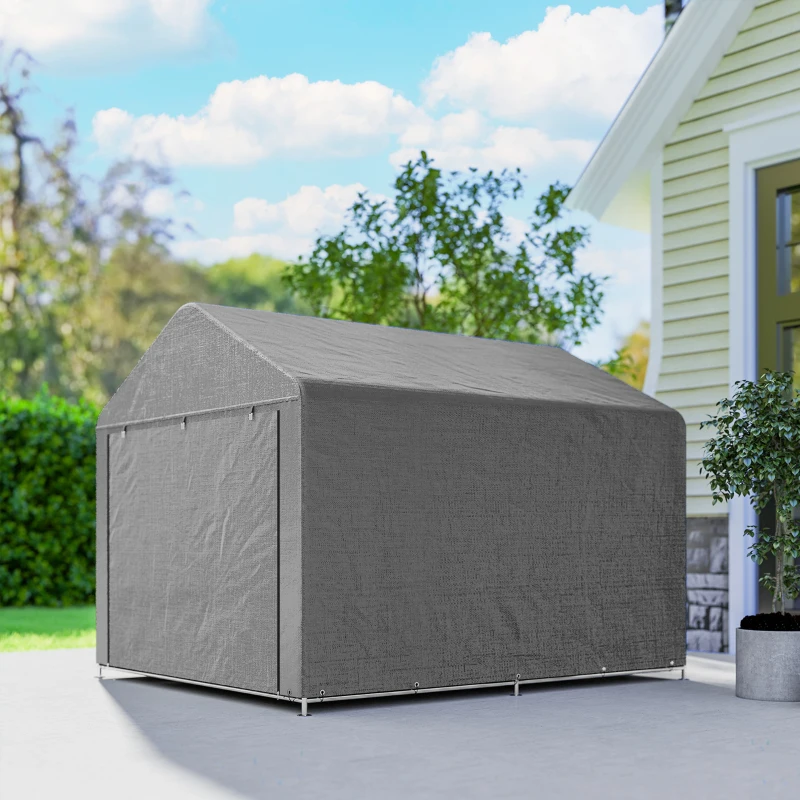 Outsunny Carpa de Jardín para Bicicletas con Marco de Metal Galvanizado Puerta con Cremallera Impermeable Anti-UV 2,4x2x2 m Gris