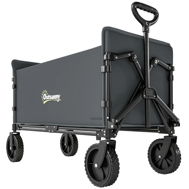 Outsunny 180L Festival Trolley on Wheels, Folding Compact Camping Trolley Cart with Adjustable Handle, 120 KG Capacity for Garden, Beach, Fishing, Grey