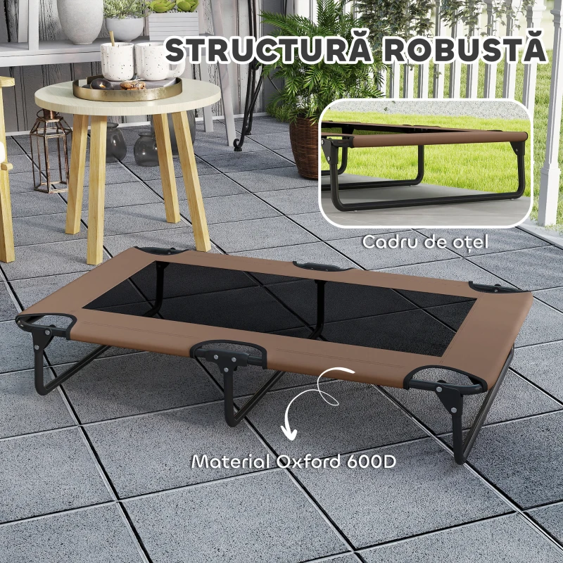 PawHut Pat Pliabil pentru Câini Mari cu Țesătură Tip Plasă, pentru Interior și Exterior, 107x61x20 cm, Maro