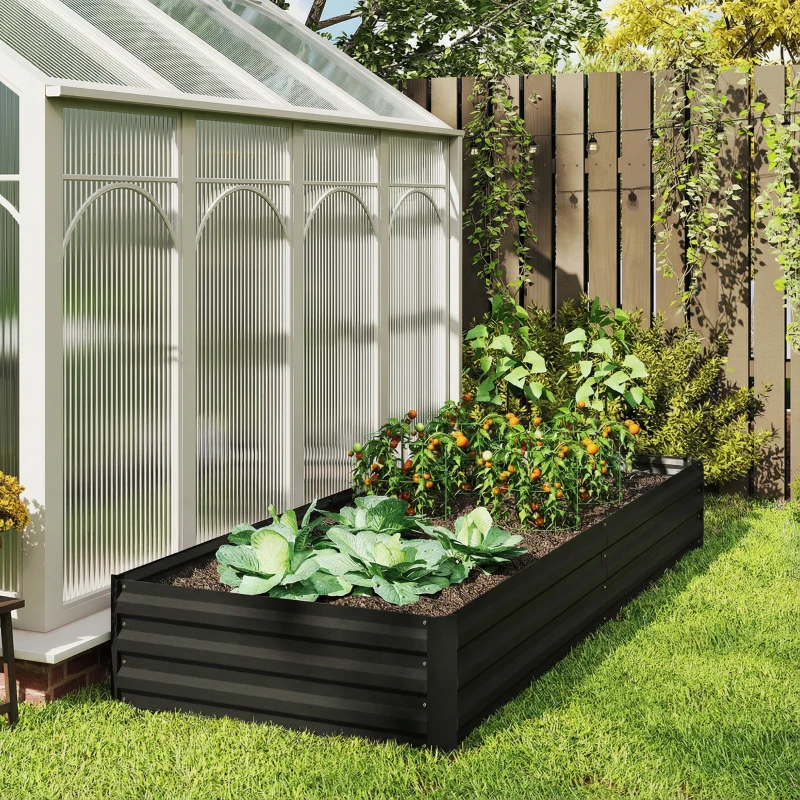 Outsunny Carré potager de jardin rectangulaire jardinière extérieure 241 x 90,5 x 30 cm tôle d'acier ondulée noir