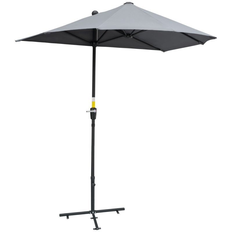 Outsunny 2m Half Parasol Market Umbrella Garden Balcony Parasol with Crank Handle, Base, Double-Sided Canopy, Dark Grey