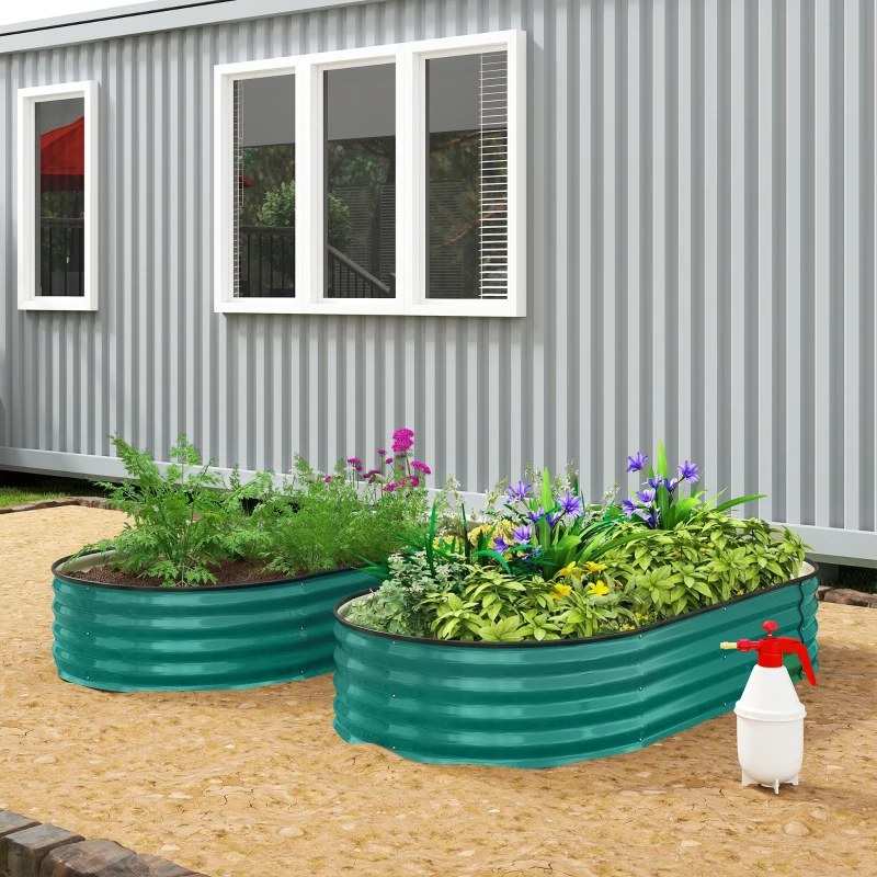 Outsunny Galvanised Raised Garden Bed, Metal Planter Box with Safety Edging, for Flowers, Herbs, Succulents, Light Green