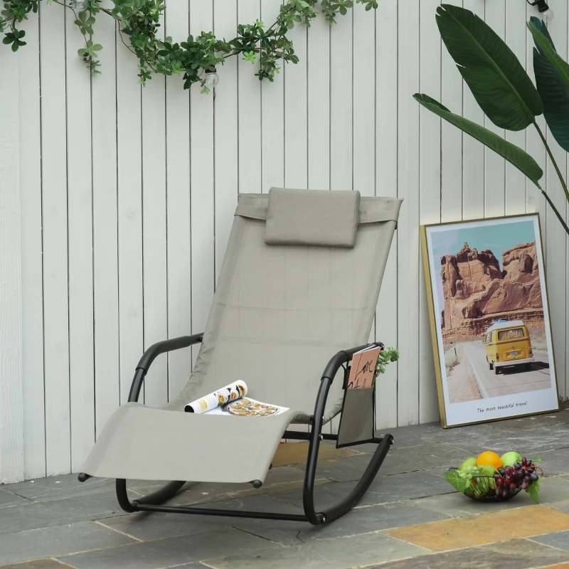Outsunny Schommelstoel swingstoel tuinstoel schommelende ligstoel metaal mesh lichtgrijs