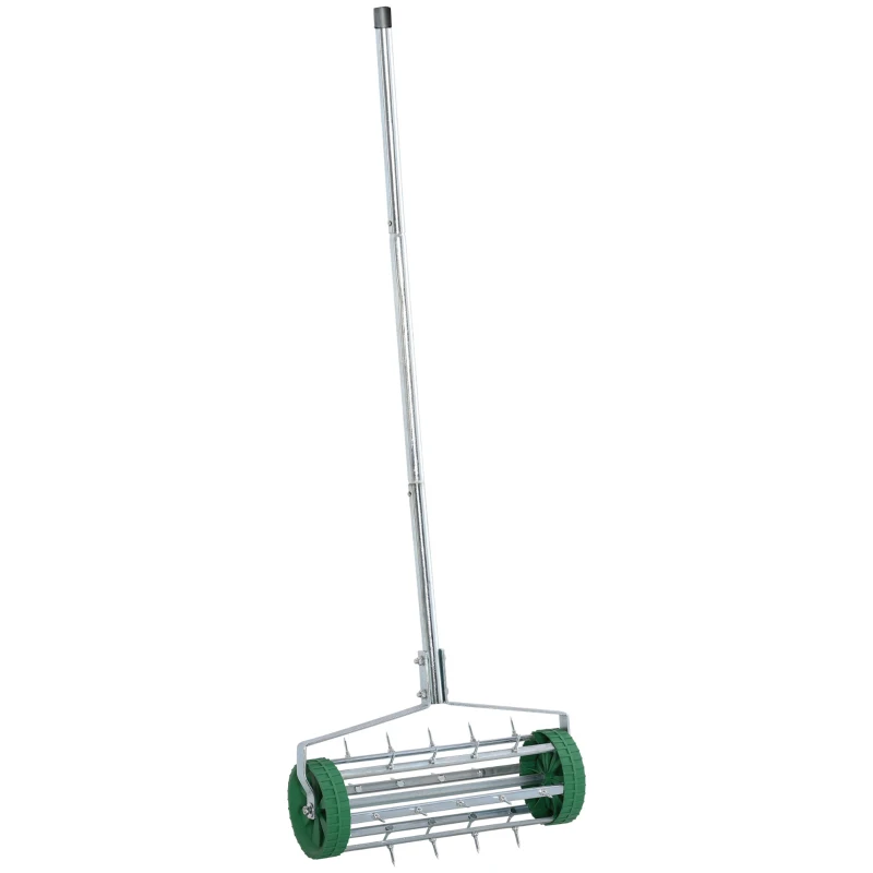 Outsunny Garden Rolling Lawn Aerator Heavy Duty Steel Grass Roller w/ Adjustable Handle