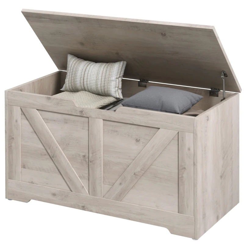 HOMCOM Baú de Armazenamento 100L Baú de Arrumação com Tampa e Dobradiça de Segurança 80x40x45 cm Cinzento Claro