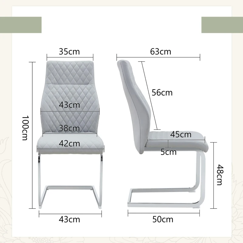 Chaise de salle à manger matelassée motif losange, dossier haut ergonomique, lot de 2, 43x63x100 cm, Argenté