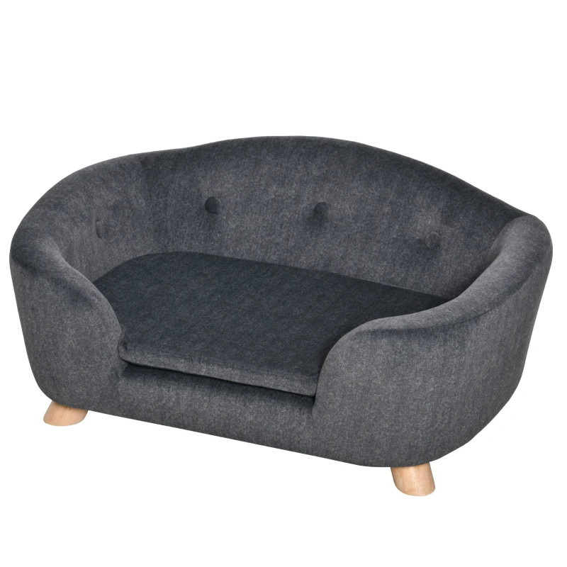 PawHut Canapé lit panier chien chat sur pied design contemporain coussin moelleux amovible pieds bois massif dim. 70L x 47l x 30H cm gris anthracite