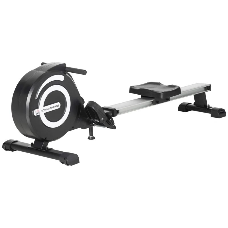HOMCOM Rameur d'appartement Pliable freinage magnétique - Silencieux - 8 Niveaux de résistance magnétique - Glissière en Aluminium - écran LCD Multifonction - Acier alu. ABS Noir Argent