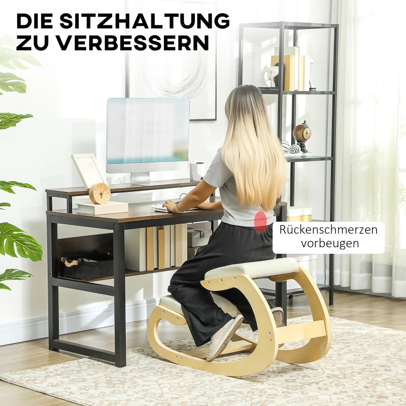 HOMCOM Ergonomische, schommelende kniekruk voor thuiswerken, ter verbetering van de lichaamshouding, crème(m-4)