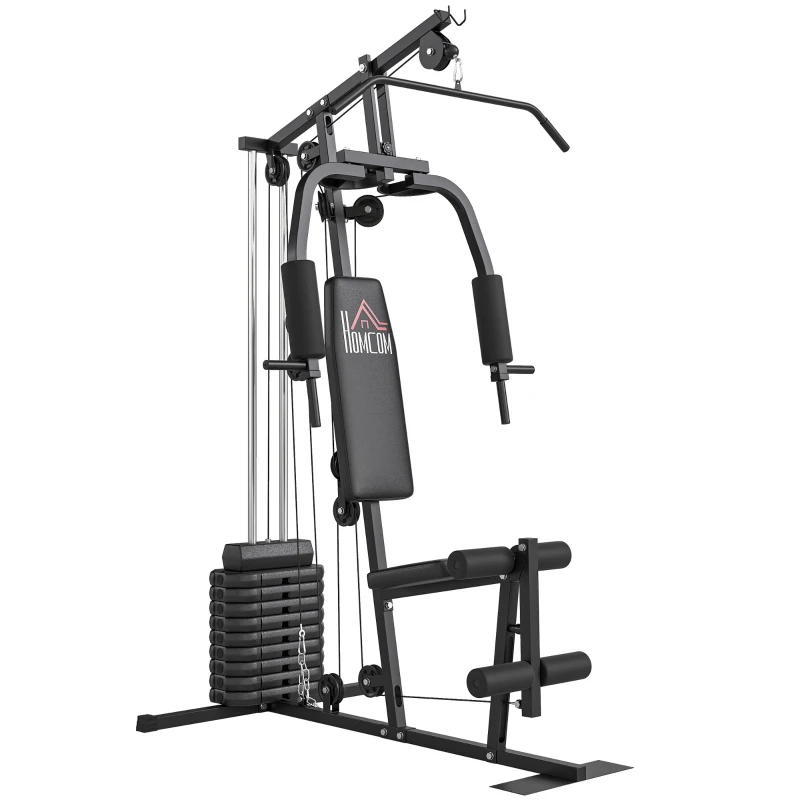 HOMCOM Máquina de Musculação com Pesos Ajustáveis de 45 kg, Press de Peito e Pernas, Polia, 135x103x200 cm, Preto