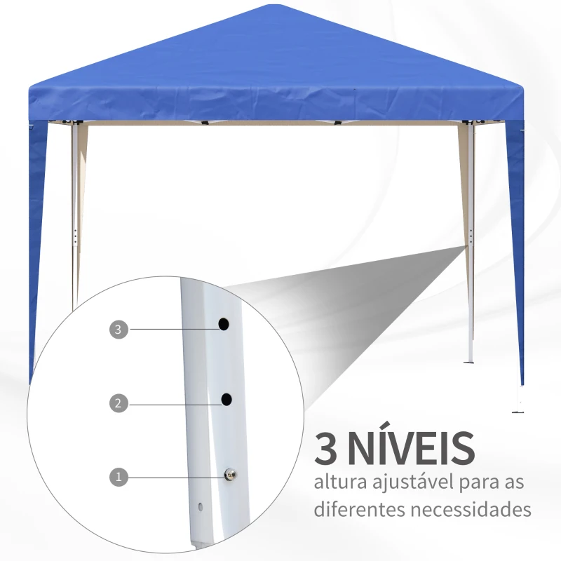 Outsunny Tenda Dobrável 295x295x255 cm com Bolsa de Transporte Altura Ajustável Anti-UV para Terraço Pátio Azul