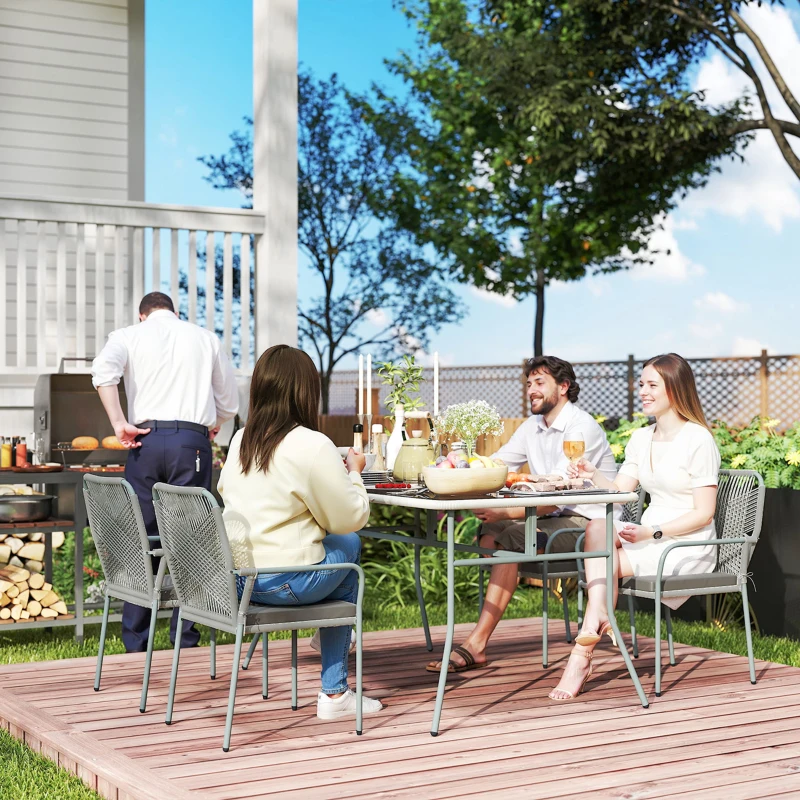 Outsunny Five-Piece PE Rattan Garden Dining Set with Cushions & Stackable Chairs - Light Grey