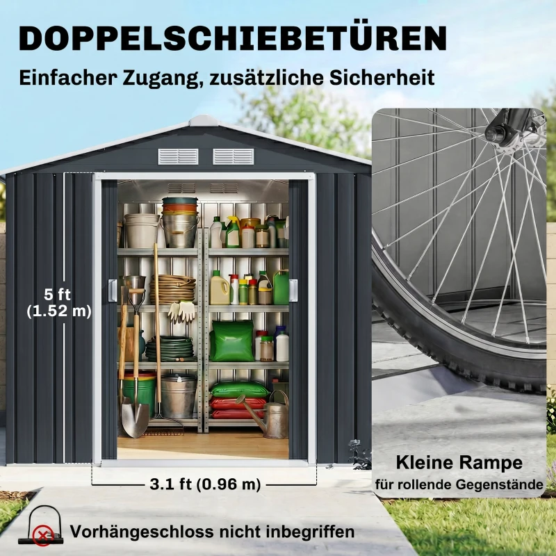 Outsunny Gereedschapschuur Tuinschuur Metaal kolengrijs