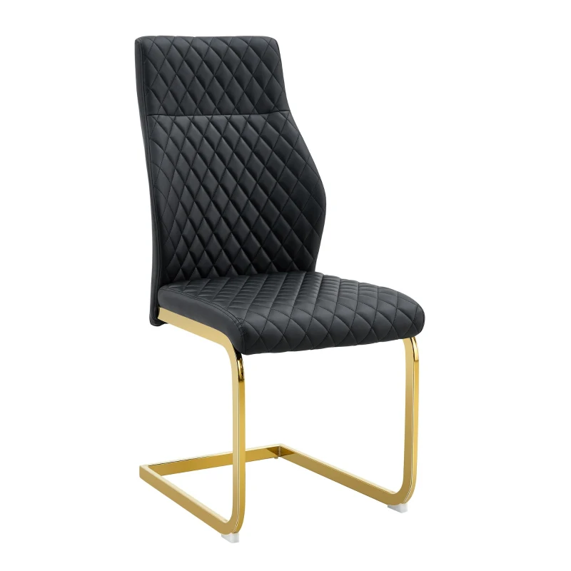 Chaise de salle à manger matelassée motif losange, dossier haut ergonomique, lot de 2, 43x63x100 cm, Noir+Or