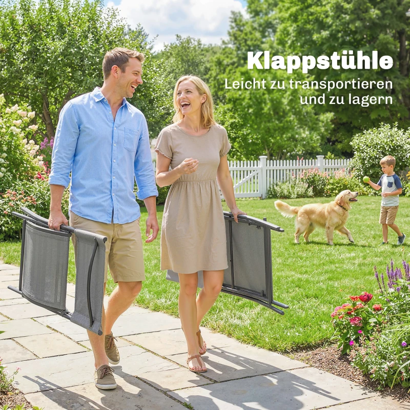 Outsunny Tuinmeubelset Inklapbaar Eetset 5-delig Tafel met 4 Ademende Stoelen Houtlook Ruimtebesparend